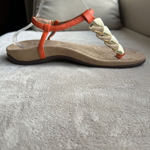 Vionic Rest Miami Orange Leather T-Strap Sandals Women 8 Gold Accents Strappy - Picture 3 of 14